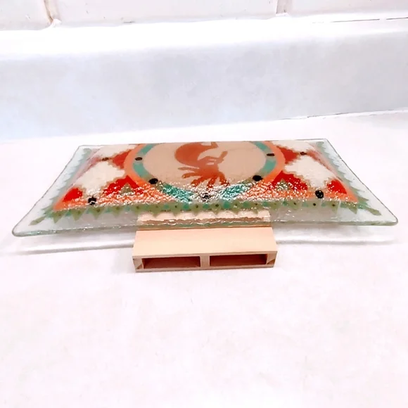KOKOPELLI FUSED GLASS TRAY SIGNED BY PEGGY KARR RETIRED 2002 - Picture 9 of 9